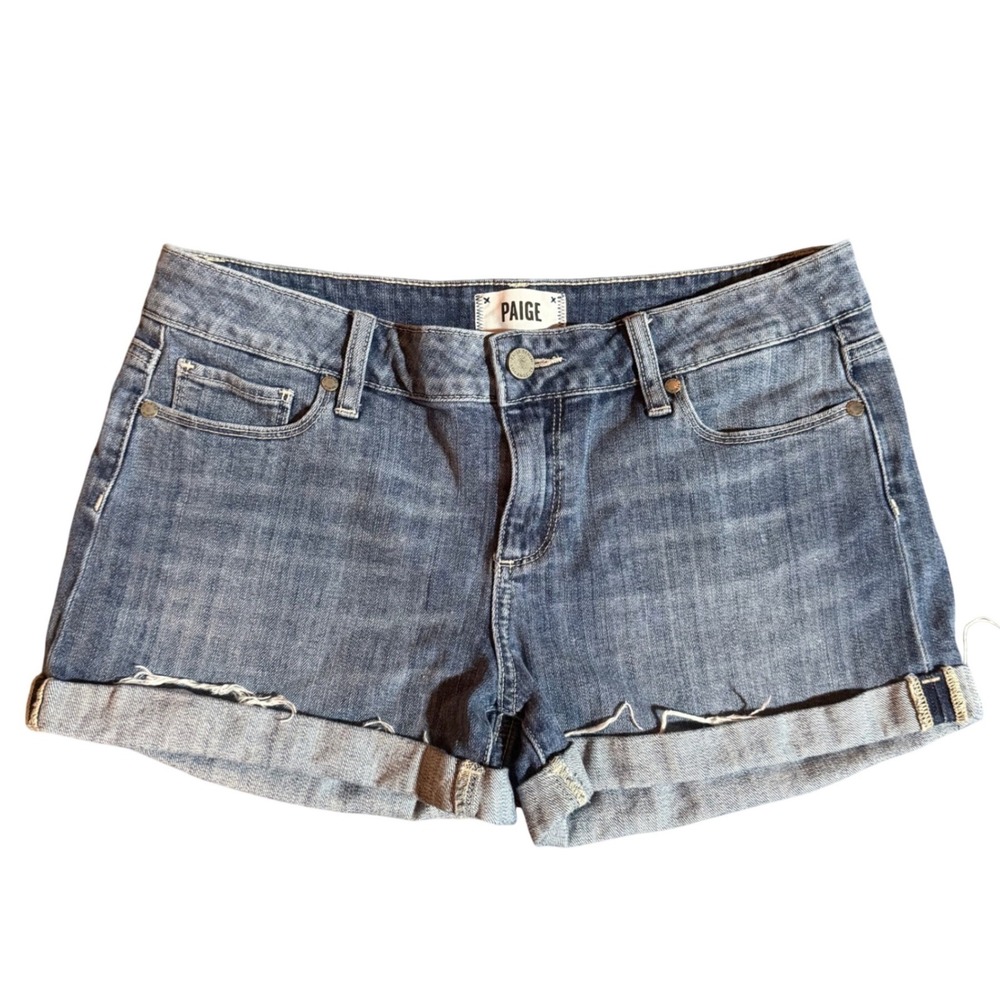 Paige Women's Size 28 Denim Shorts Mid-Rise Blue Wash Cuffed Hem Stretch
